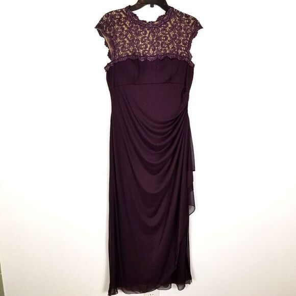 Alex Evening Women Lace Top Maxi Dress Size 10 Maroon Evening Gown Formal - Picture 1 of 7